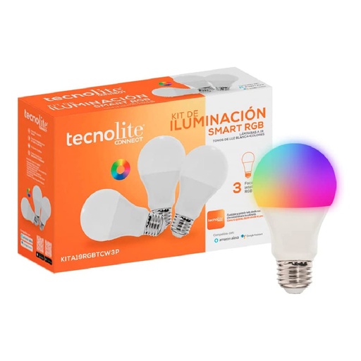 [KITA19RGBTCW3P] KIT TECNOLITE 3LAMPARAS LED 8W SMART RGB